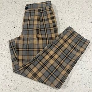 PRIMARK Pull On Plaid Tan and Gray Elastic Back Waist Womens Size 8 Pants